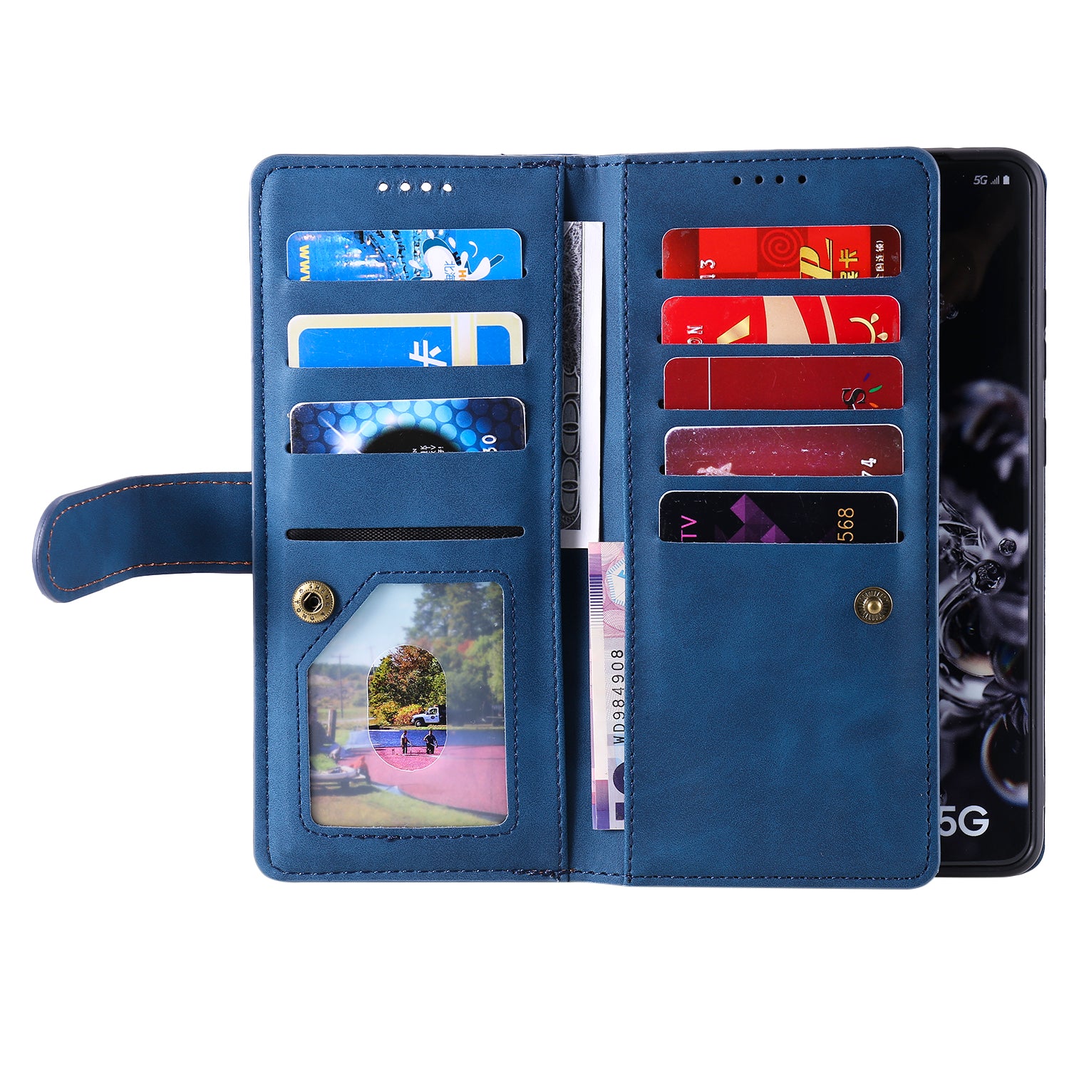 Zipper Pocket 9 Card Slots Leather Wallet Stand Case for Samsung Galaxy S20 Ultra - Blue