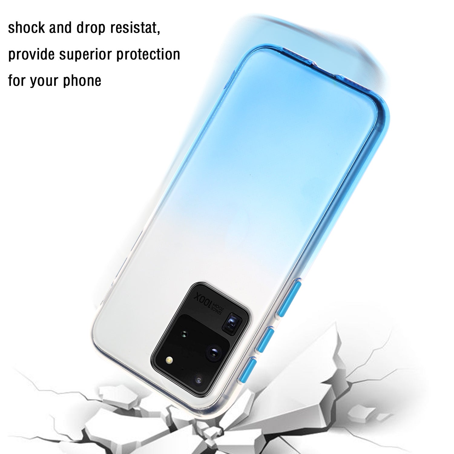 Gradient Color Blocking Button StyleTPU Shell for Samsung Galaxy S20 Ultra - Blue