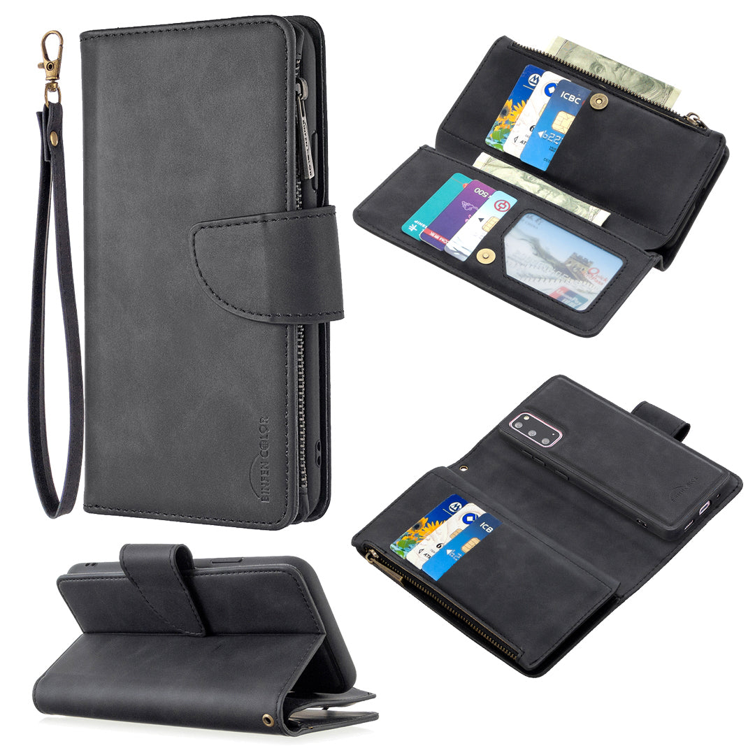 Zipper Pocket Detachable 2-in-1 Leather Wallet Stand Phone Case for Samsung Galaxy S20 4G/S20 5G - Black