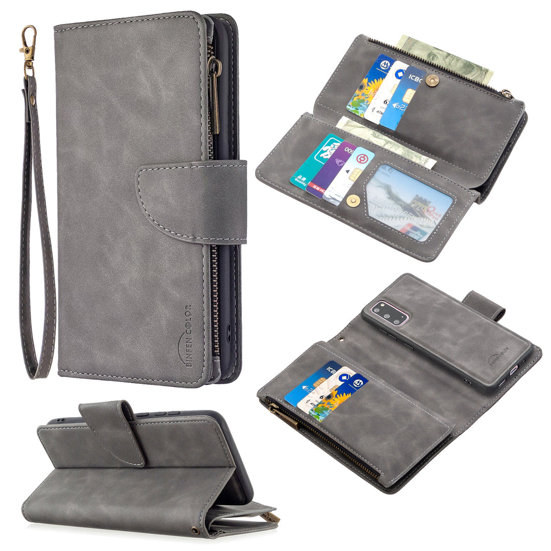 Zipper Pocket Detachable 2-in-1 Leather Wallet Stand Phone Case for Samsung Galaxy S20 4G/S20 5G - Grey