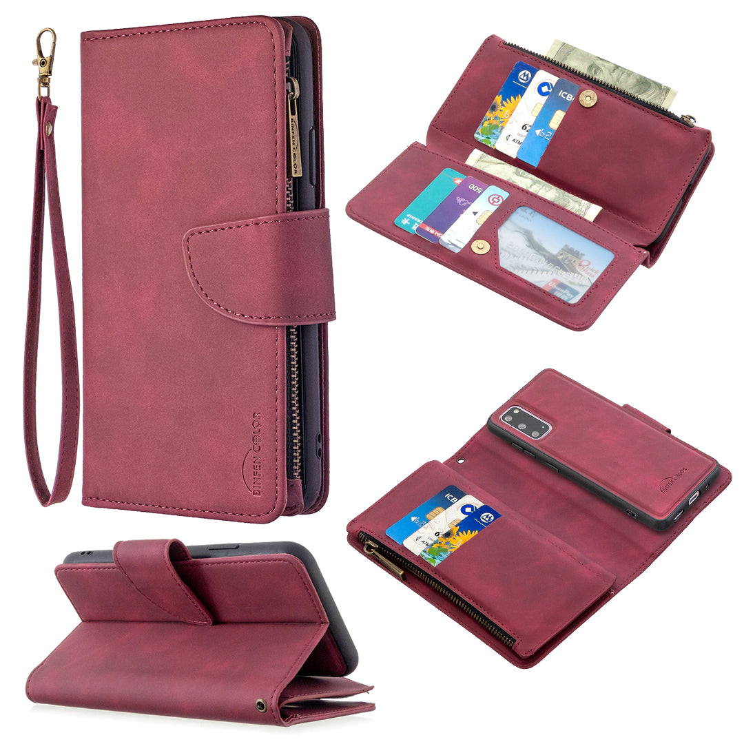 Zipper Pocket Detachable 2-in-1 Leather Wallet Stand Phone Case for Samsung Galaxy S20 4G/S20 5G - Red