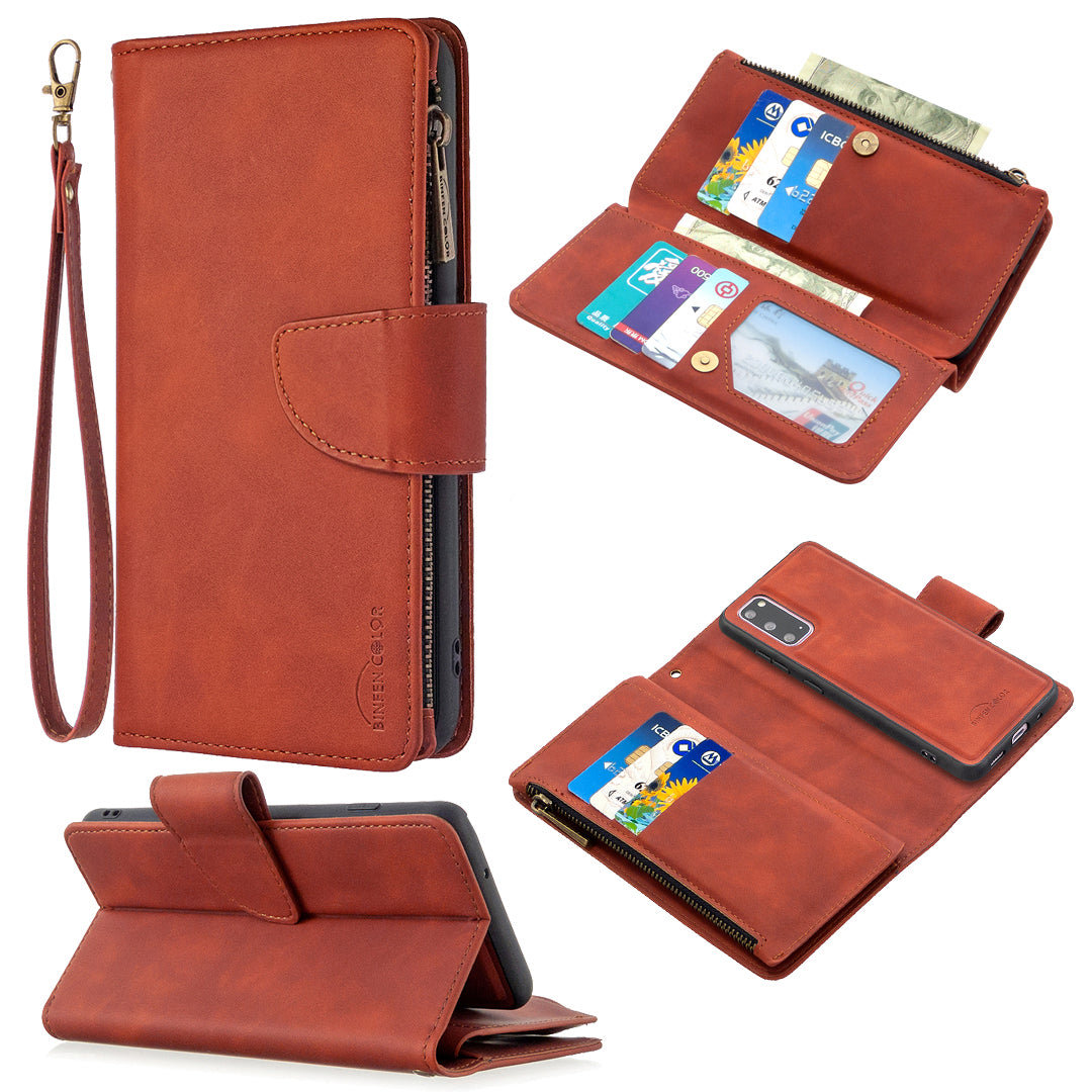 Zipper Pocket Detachable 2-in-1 Leather Wallet Stand Phone Case for Samsung Galaxy S20 4G/S20 5G - Brown