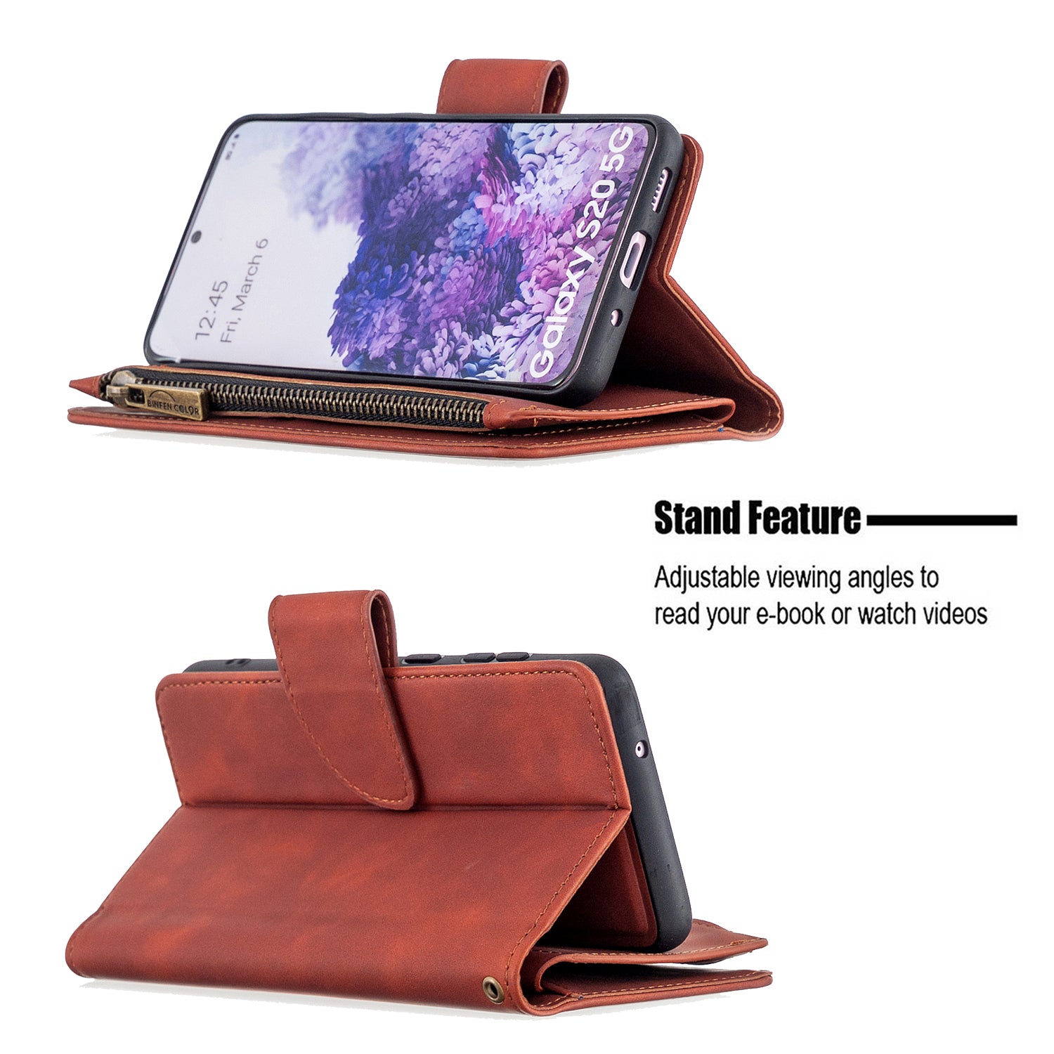 Zipper Pocket Detachable 2-in-1 Leather Wallet Stand Phone Case for Samsung Galaxy S20 4G/S20 5G - Brown