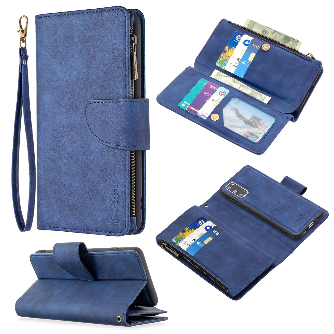 Zipper Pocket Detachable 2-in-1 Leather Wallet Stand Phone Case for Samsung Galaxy S20 4G/S20 5G - Blue