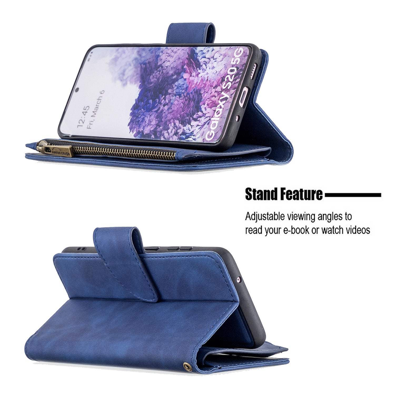 Zipper Pocket Detachable 2-in-1 Leather Wallet Stand Phone Case for Samsung Galaxy S20 4G/S20 5G - Blue