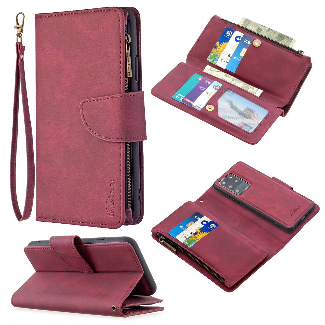 Zipper Pocket Detachable 2-in-1 Leather Wallet Stand Phone Cover for Samsung Galaxy S20 Ultra - Red