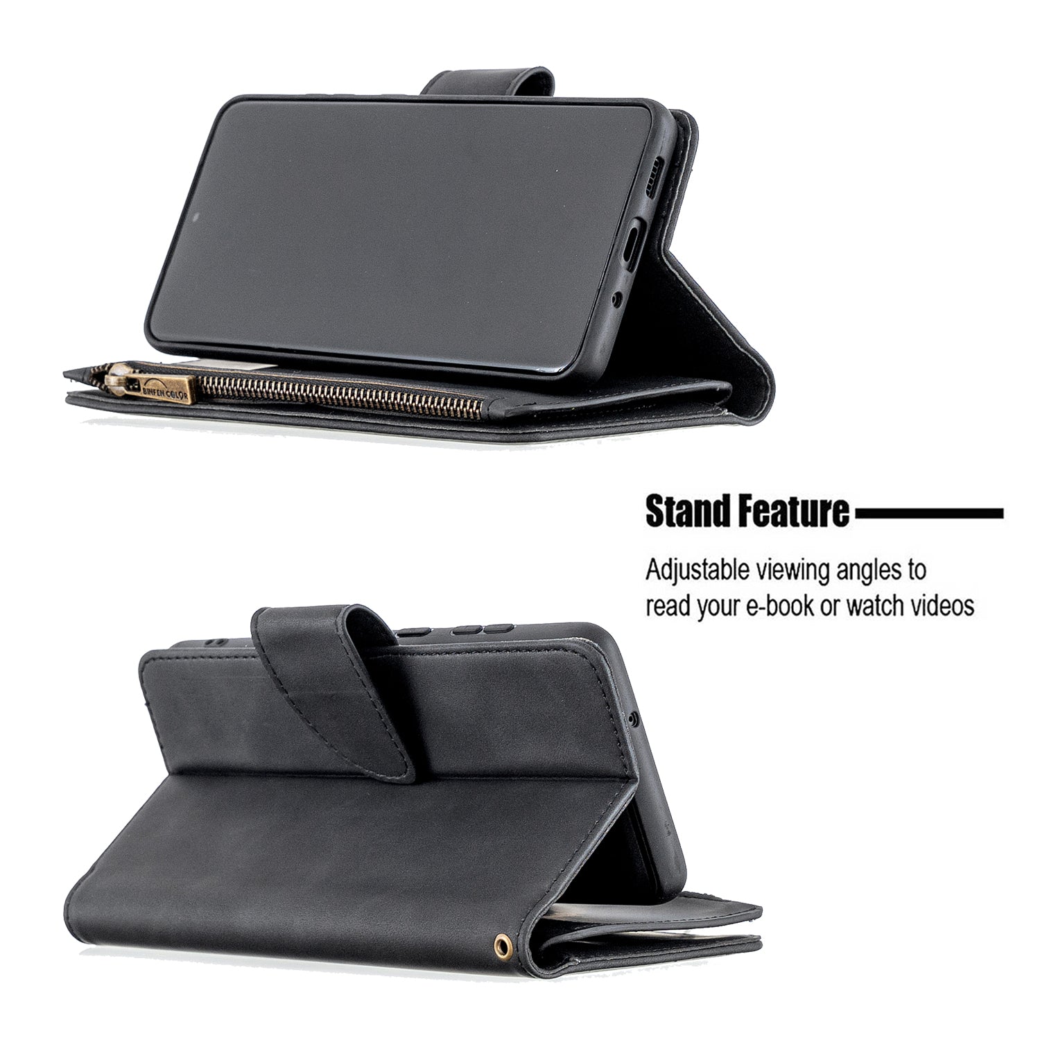 Zipper Pocket Detachable 2-in-1 Leather Wallet Stand Cell Phone Cover for Samsung Galaxy S20 Plus/S20 Plus 5G  - Black