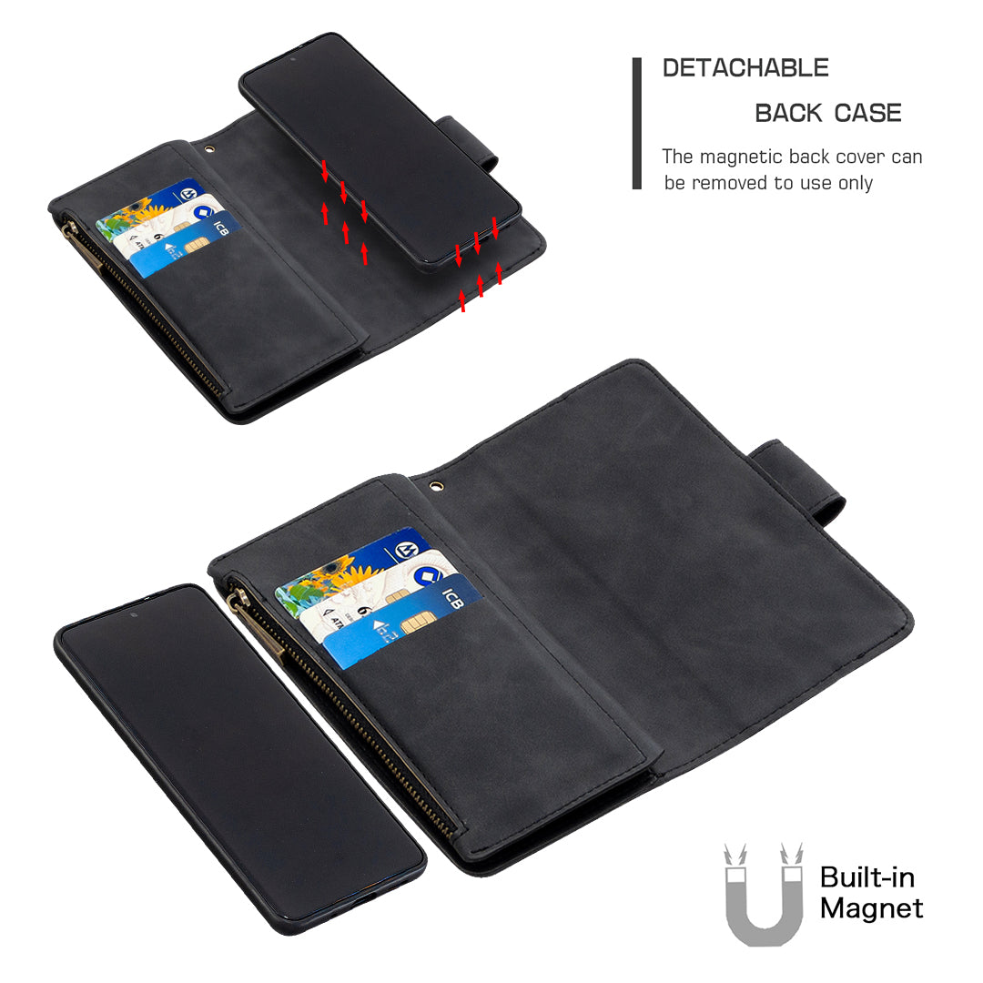 Zipper Pocket Detachable 2-in-1 Leather Wallet Stand Cell Phone Cover for Samsung Galaxy S20 Plus/S20 Plus 5G  - Black