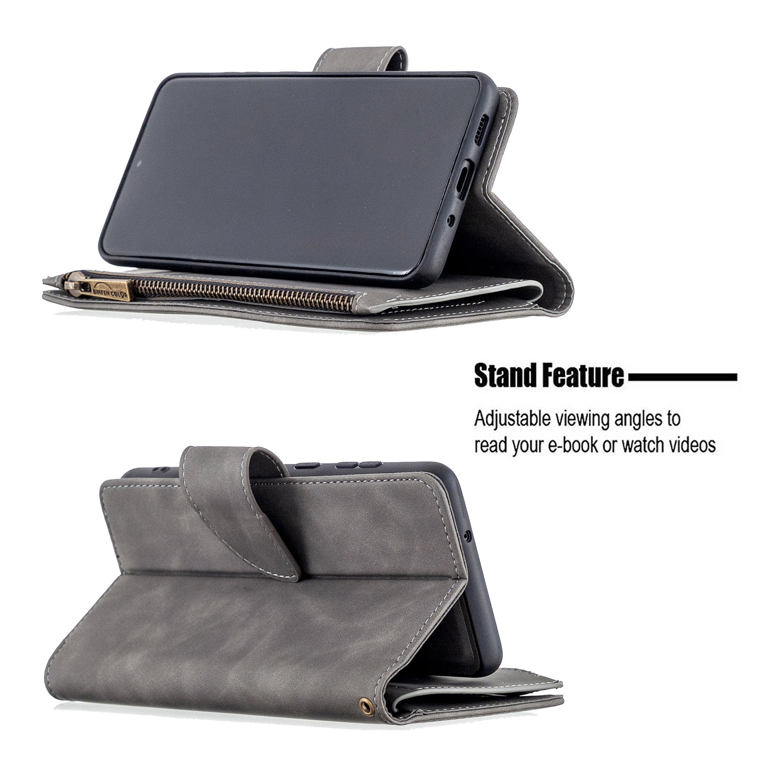 Zipper Pocket Detachable 2-in-1 Leather Wallet Stand Cell Phone Cover for Samsung Galaxy S20 Plus/S20 Plus 5G  - Grey