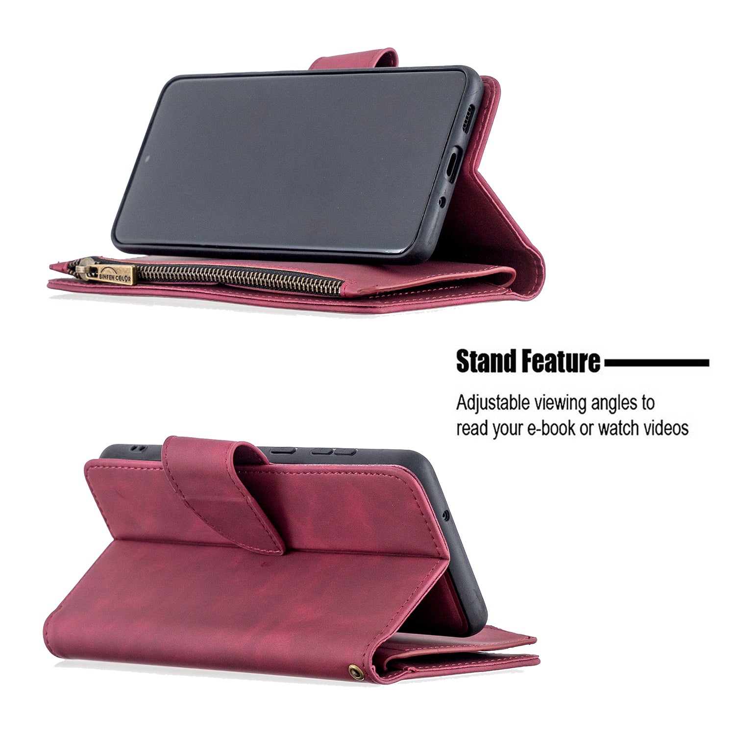 Zipper Pocket Detachable 2-in-1 Leather Wallet Stand Cell Phone Cover for Samsung Galaxy S20 Plus/S20 Plus 5G  - Red