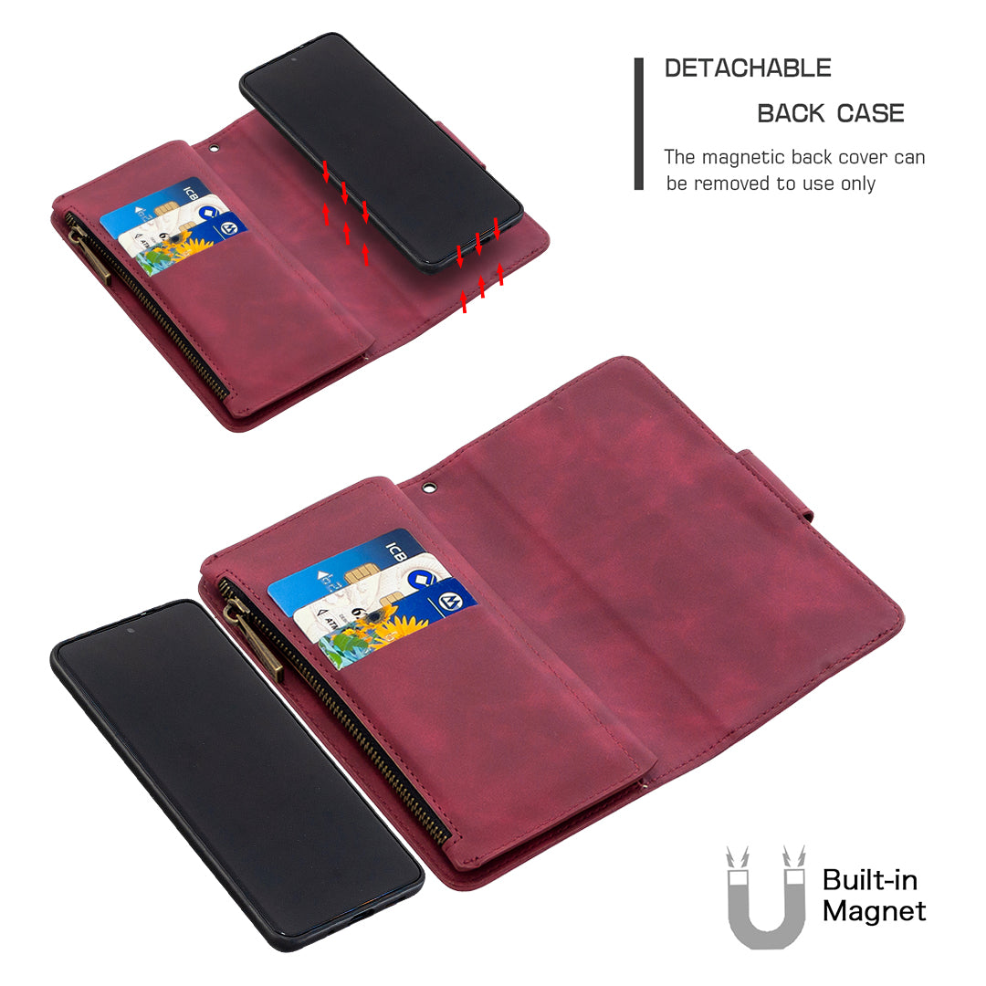 Zipper Pocket Detachable 2-in-1 Leather Wallet Stand Cell Phone Cover for Samsung Galaxy S20 Plus/S20 Plus 5G  - Red