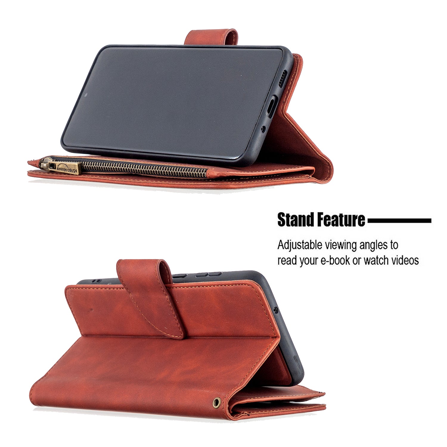 Zipper Pocket Detachable 2-in-1 Leather Wallet Stand Cell Phone Cover for Samsung Galaxy S20 Plus/S20 Plus 5G  - Brown