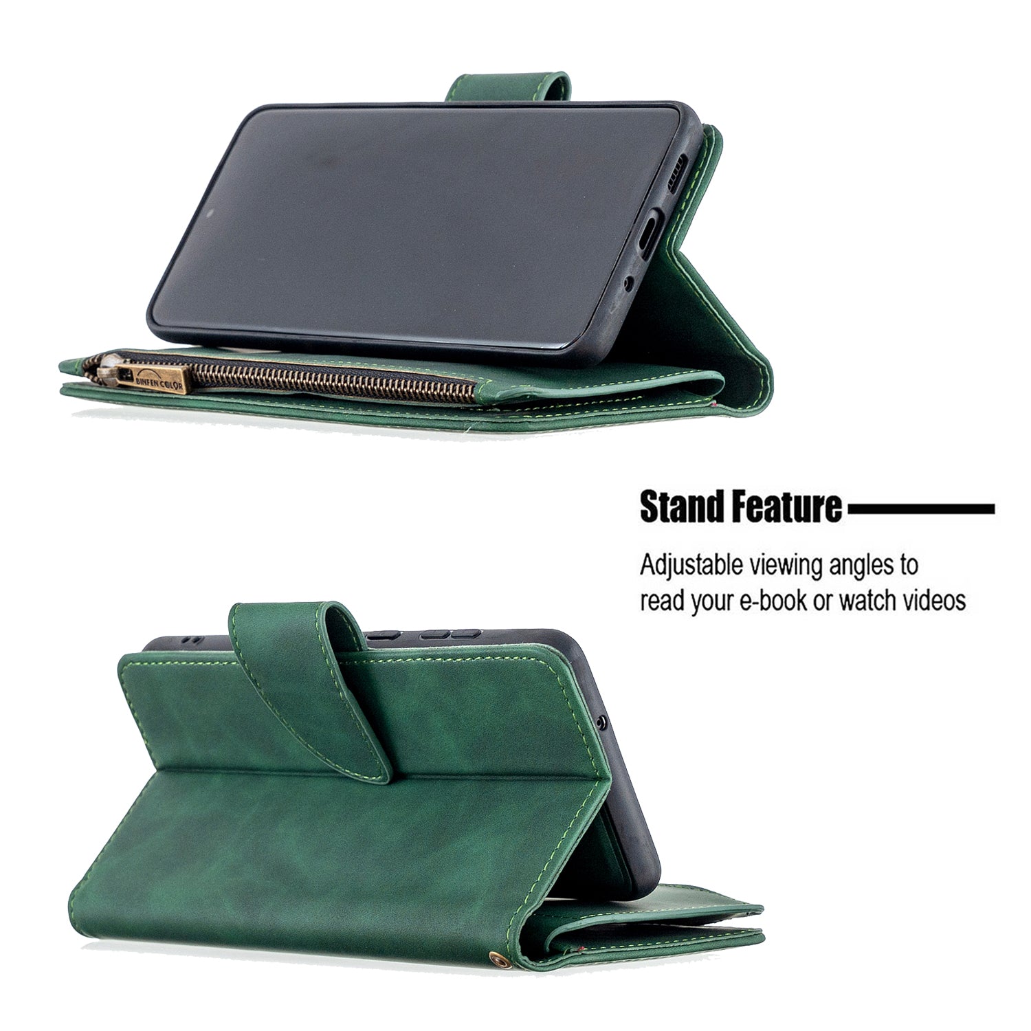 Zipper Pocket Detachable 2-in-1 Leather Wallet Stand Cell Phone Cover for Samsung Galaxy S20 Plus/S20 Plus 5G  - Green