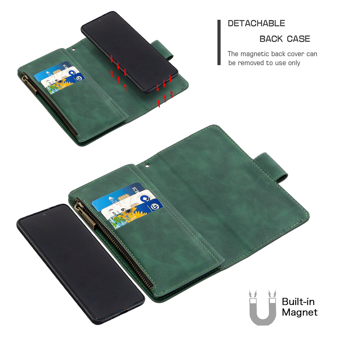 Zipper Pocket Detachable 2-in-1 Leather Wallet Stand Cell Phone Cover for Samsung Galaxy S20 Plus/S20 Plus 5G  - Green