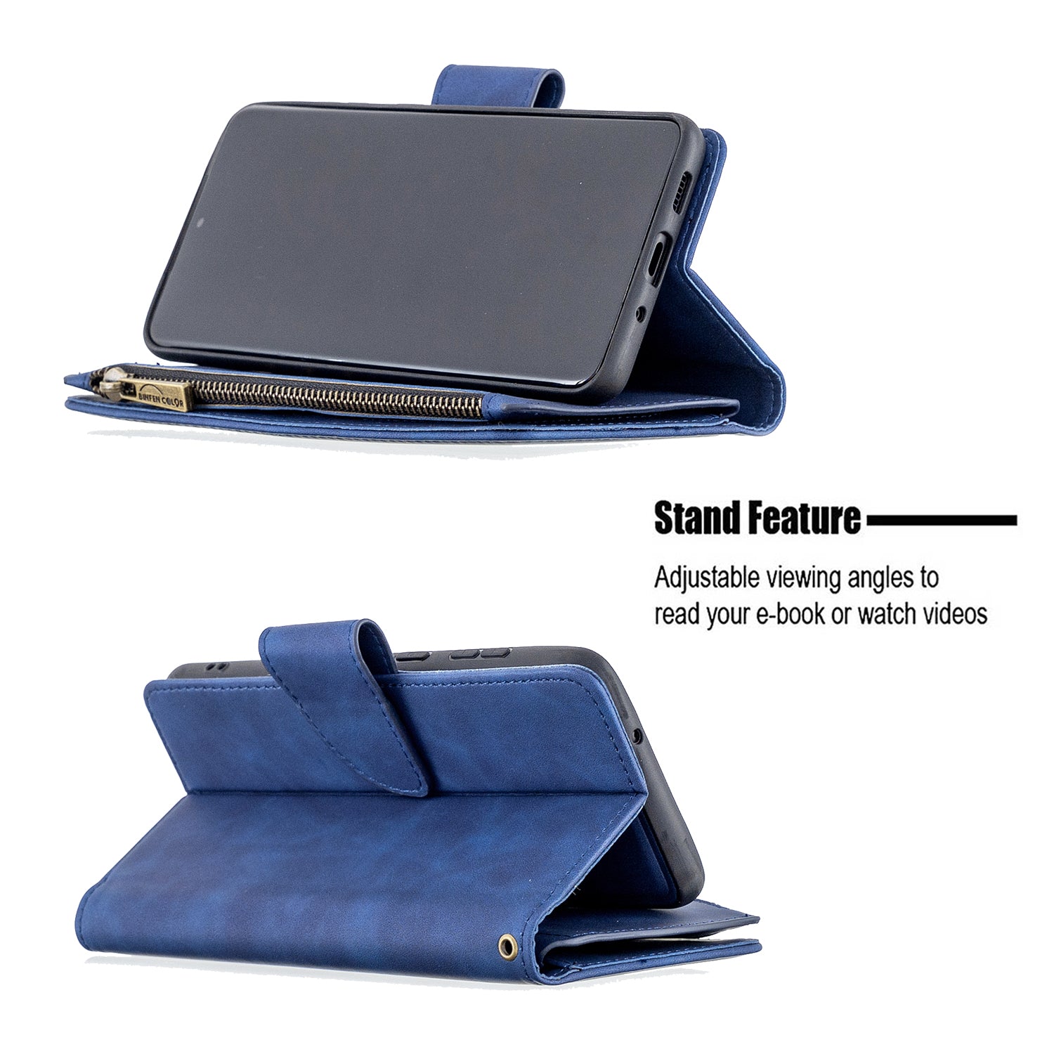 Zipper Pocket Detachable 2-in-1 Leather Wallet Stand Cell Phone Cover for Samsung Galaxy S20 Plus/S20 Plus 5G  - Blue