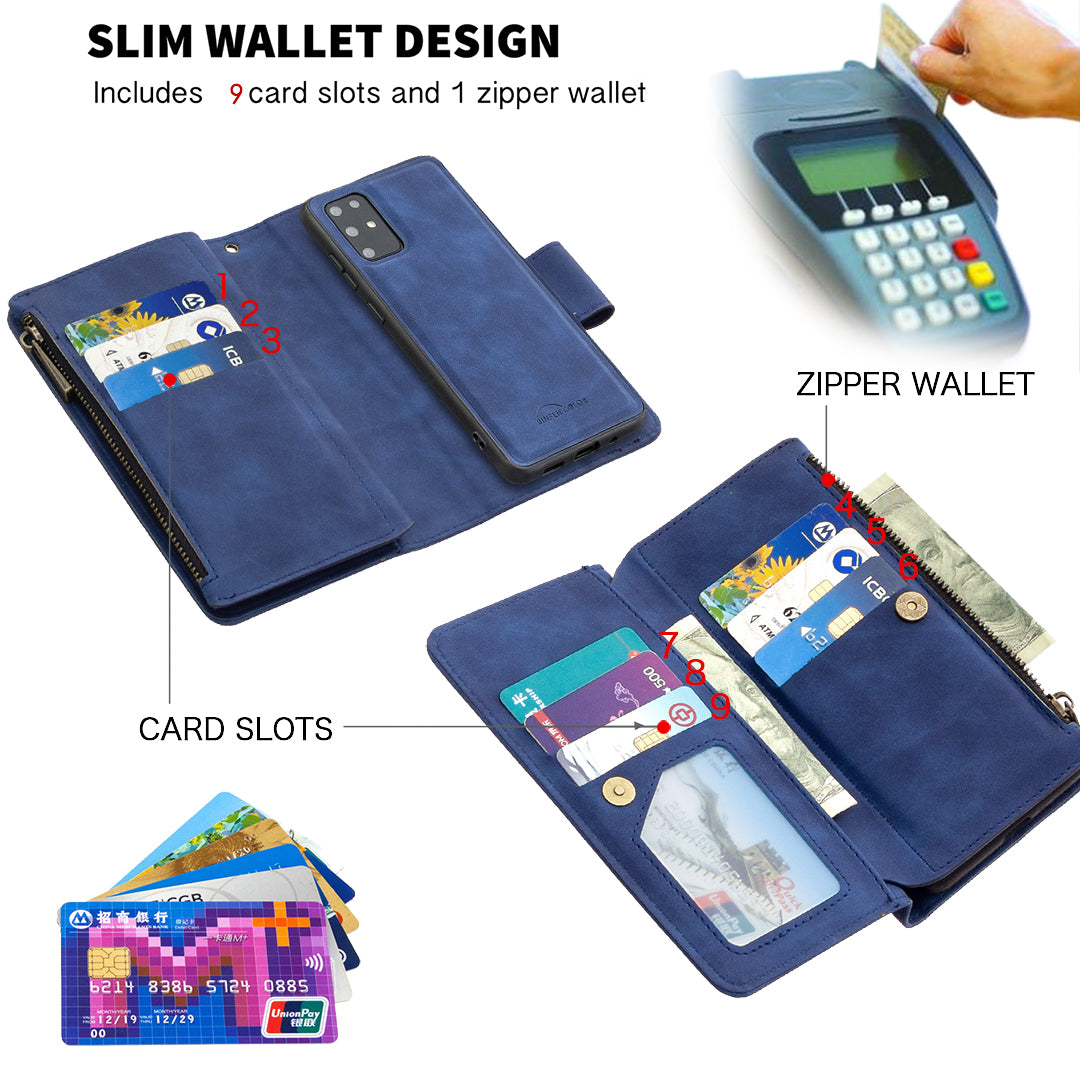 Zipper Pocket Detachable 2-in-1 Leather Wallet Stand Cell Phone Cover for Samsung Galaxy S20 Plus/S20 Plus 5G  - Blue