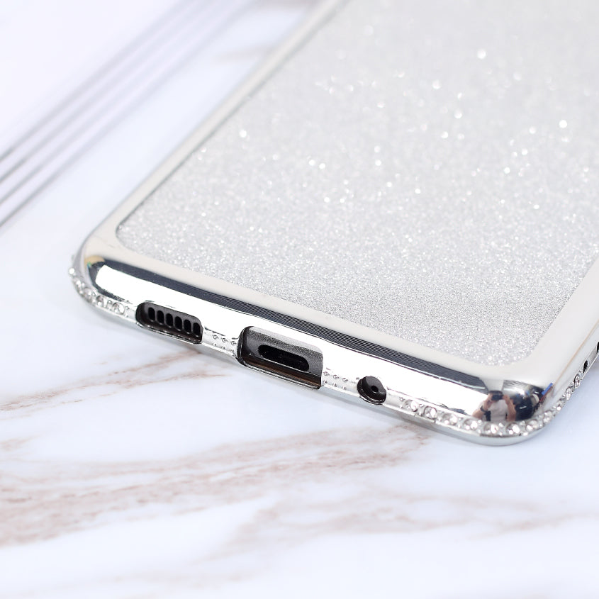 Flash Electroplating Rhinestone Decoration TPU+Metal Case for Samsung Galaxy S20 Ultra - White