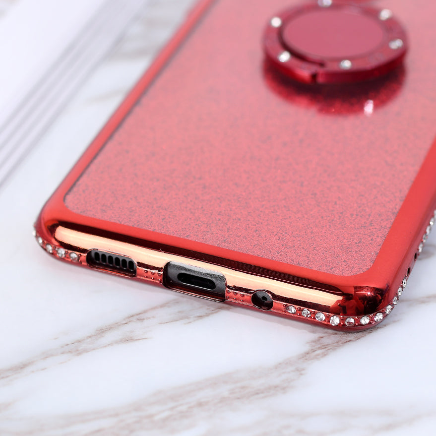 Flash Electroplating Rhinestone Decoration TPU+Metal Case for Samsung Galaxy S20 Ultra - Red