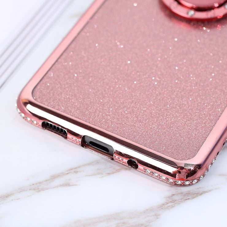 Flash Electroplating Rhinestone Decoration TPU+Metal Case for Samsung Galaxy S20 Ultra - Rose Gold