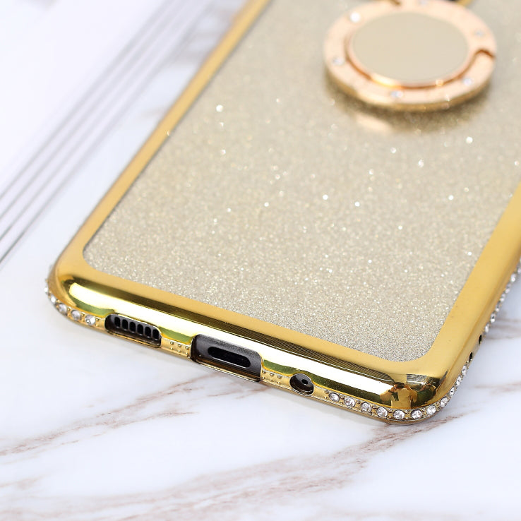 Flash Electroplating Rhinestone Decoration TPU+Metal Case for Samsung Galaxy S20 Ultra - Gold