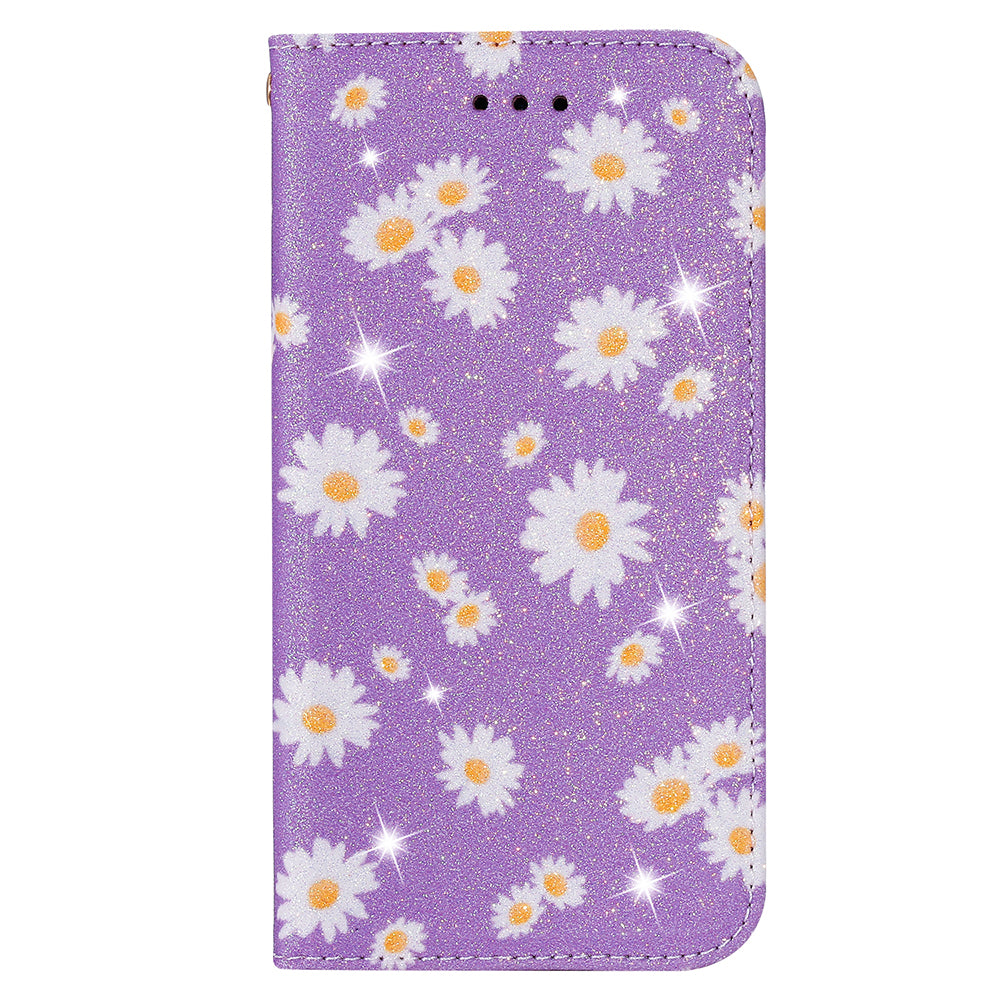 Daisy Skin Flash Powder Leather with Card Holder Case for Samsung Galaxy S20 4G/S20 5G - Purple