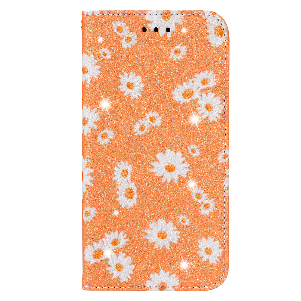 Daisy Pattern Flash Powder Style PU Leather Shell for Samsung Galaxy S20 Plus - Orange