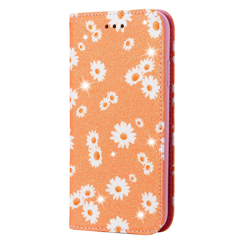 Daisy Pattern Flash Powder Style PU Leather Shell for Samsung Galaxy S20 Plus - Orange