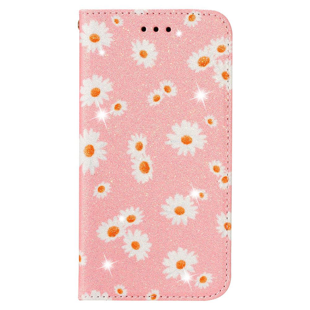 Daisy Pattern Flash Powder Style PU Leather Shell for Samsung Galaxy S20 Plus - Pink