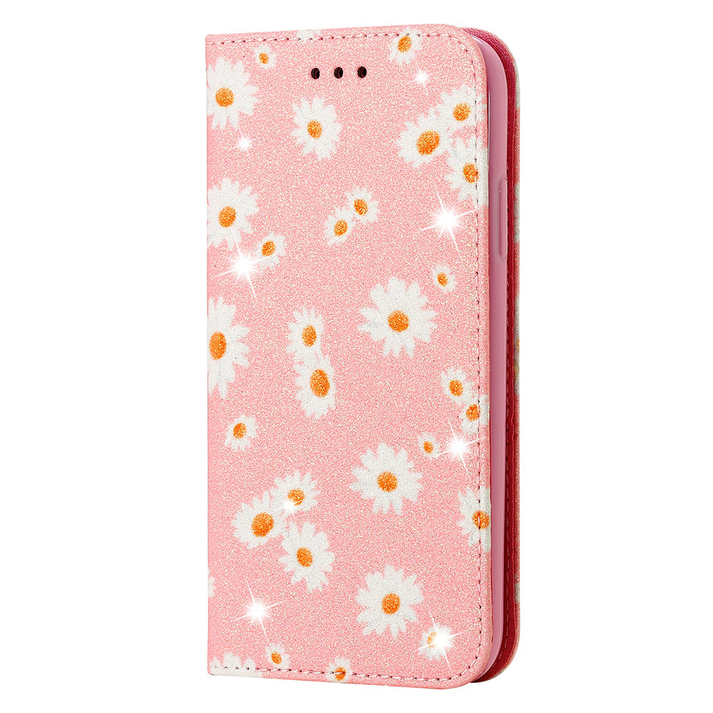 Daisy Pattern Flash Powder Style PU Leather Shell for Samsung Galaxy S20 Plus - Pink