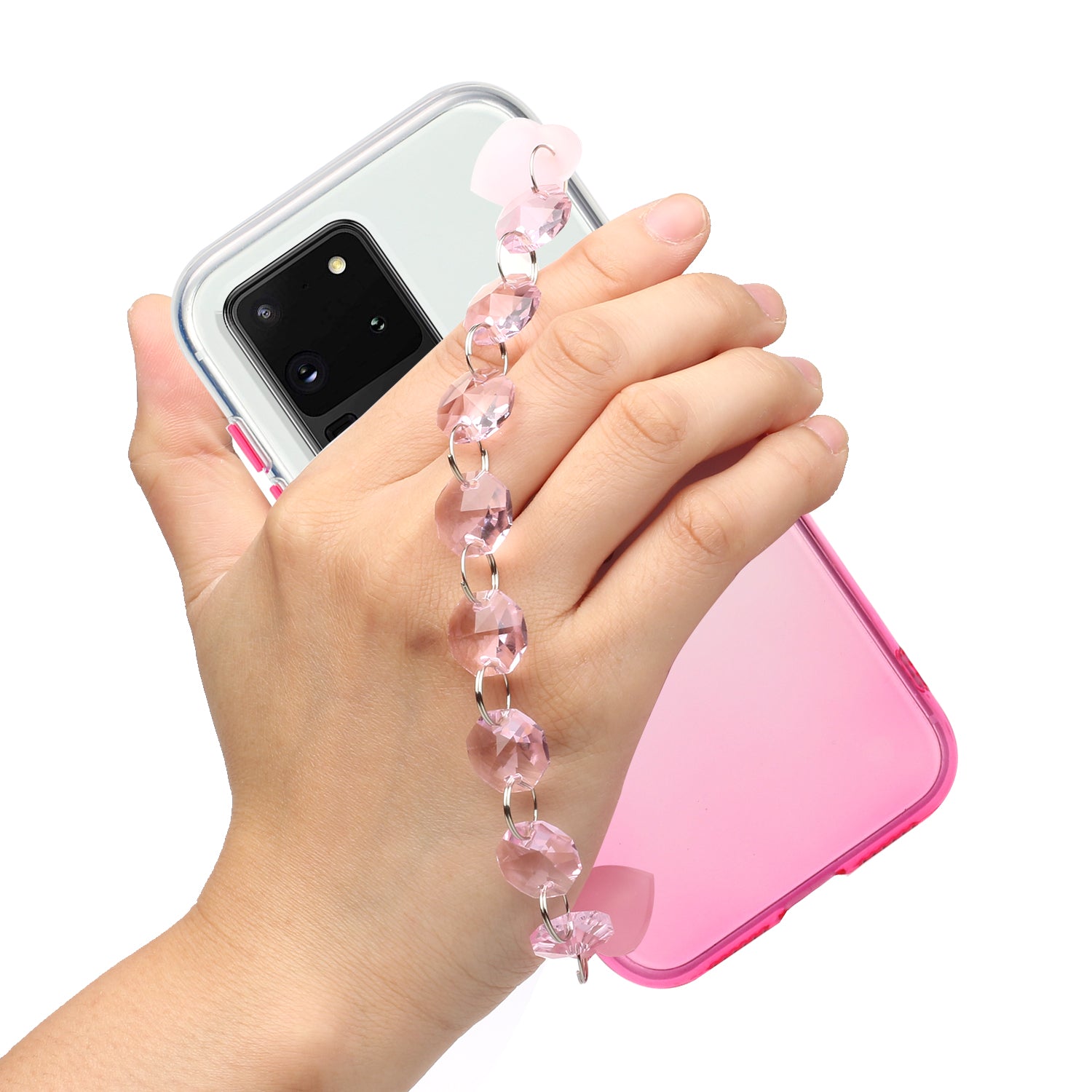 Soft TPU Phone Case Cover with Crystal Bracelet for Samsung Galaxy S20 Ultra - Pink