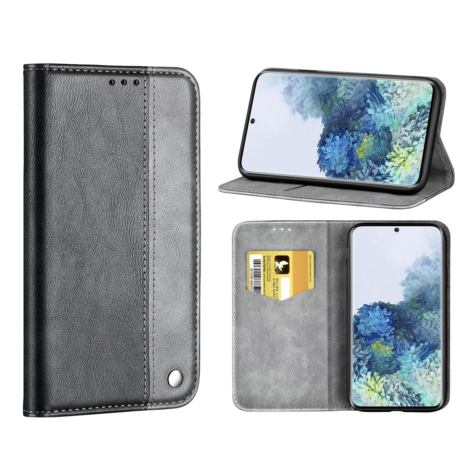 Auto-absorbed Business Splice Leather Stand Case with Card Slot Cover for Samsung Galaxy S20 Plus/S20 Plus 5G  - Grey