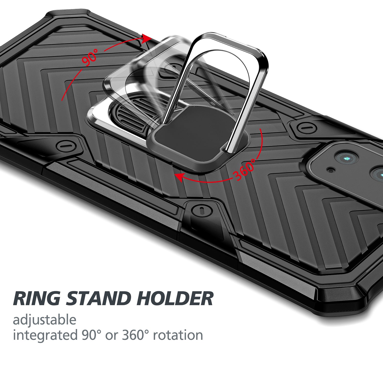 Rotatable Finger Ring Kickstand PC + TPU Hybrid Back Case for Samsung Galaxy S20 4G/S20 5G - Black