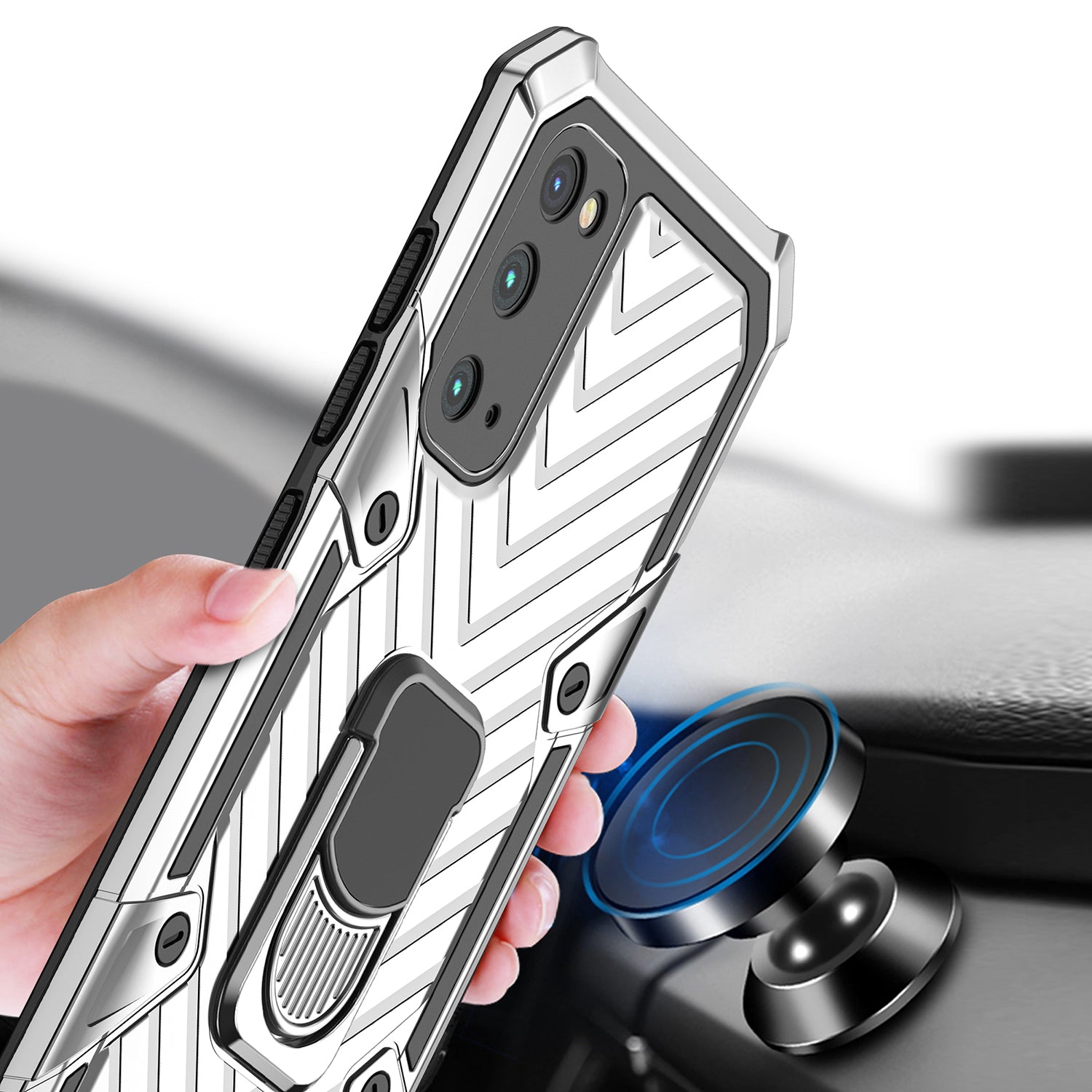 Rotatable Finger Ring Kickstand PC + TPU Hybrid Back Case for Samsung Galaxy S20 4G/S20 5G - Silver