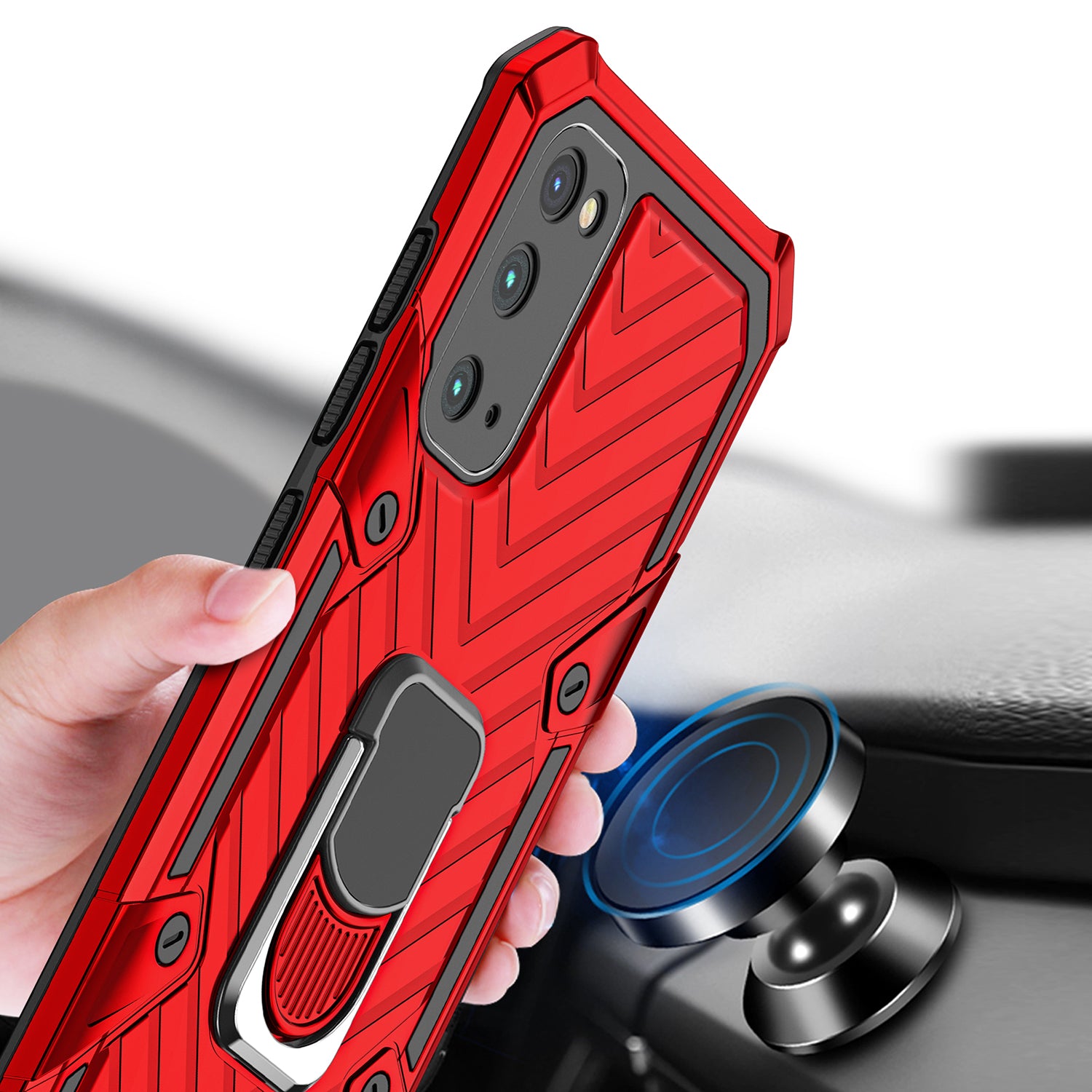 Rotatable Finger Ring Kickstand PC + TPU Hybrid Back Case for Samsung Galaxy S20 4G/S20 5G - Red