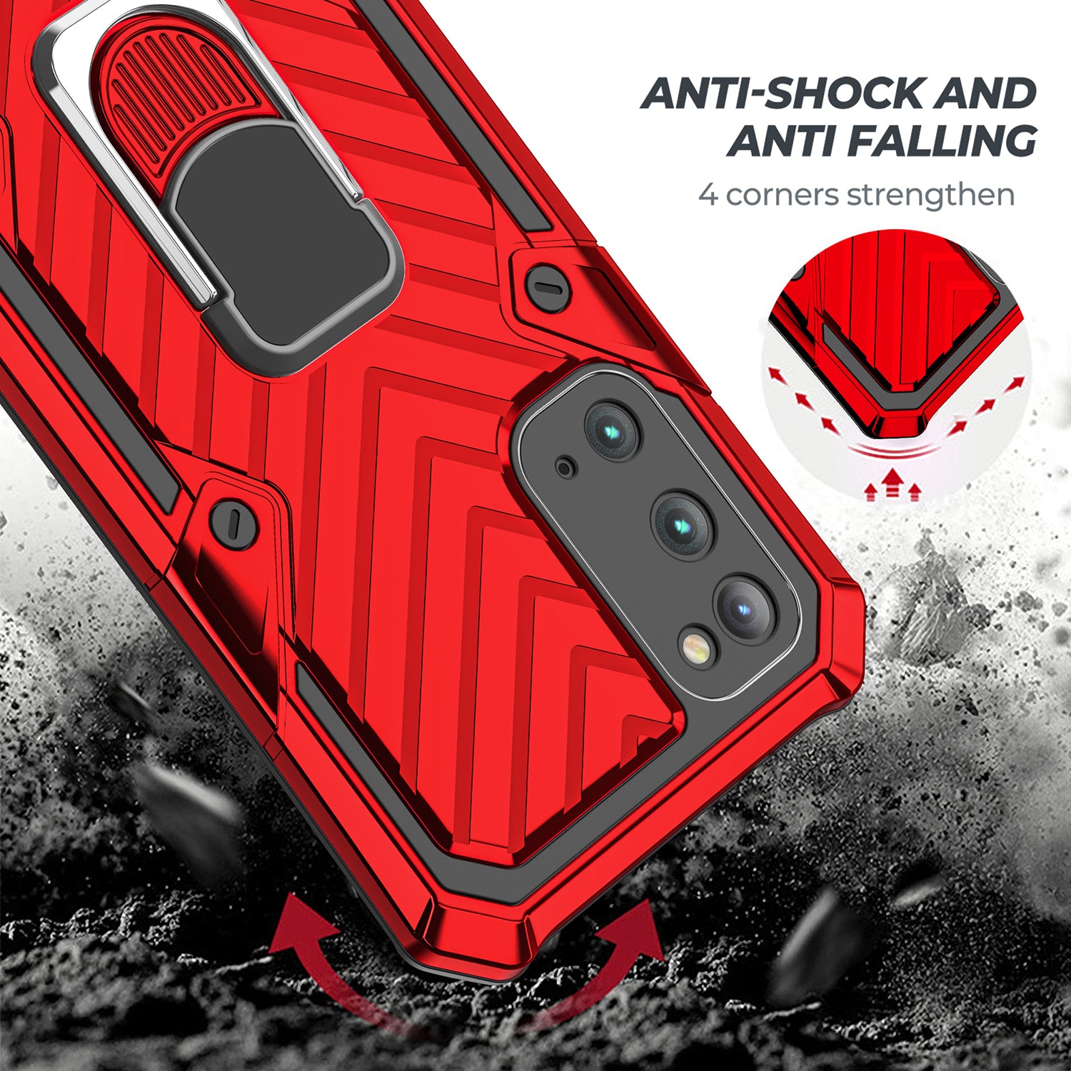 Rotatable Finger Ring Kickstand PC + TPU Hybrid Back Case for Samsung Galaxy S20 4G/S20 5G - Red