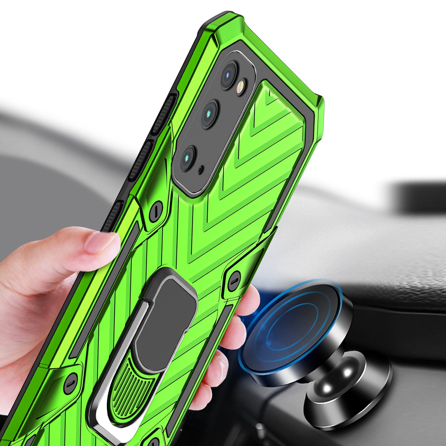 Rotatable Finger Ring Kickstand PC + TPU Hybrid Back Case for Samsung Galaxy S20 4G/S20 5G - Light Green