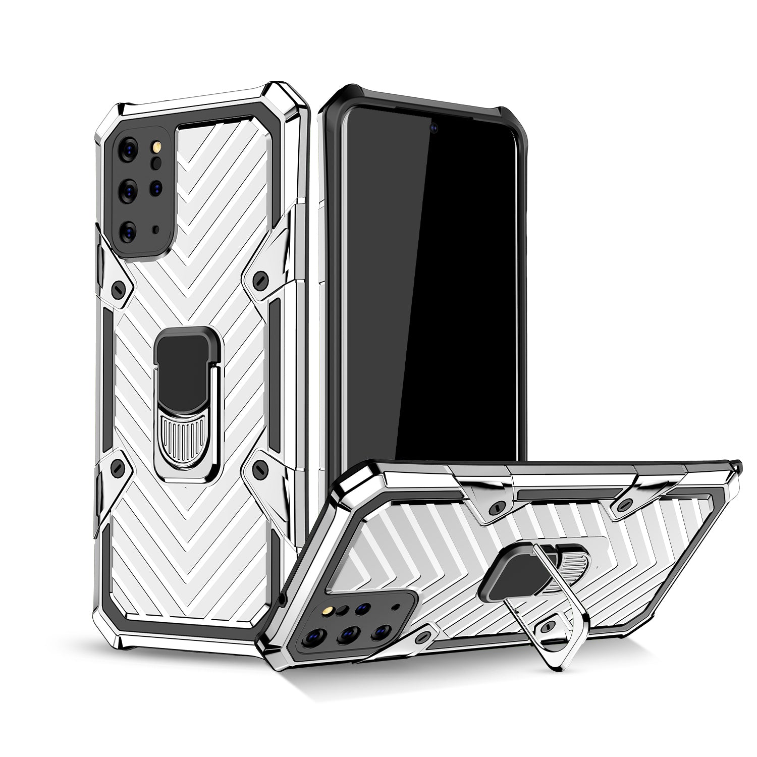 Rotatable Finger Ring Kickstand PC + TPU Combo Case for Samsung Galaxy S20 Plus - Silver