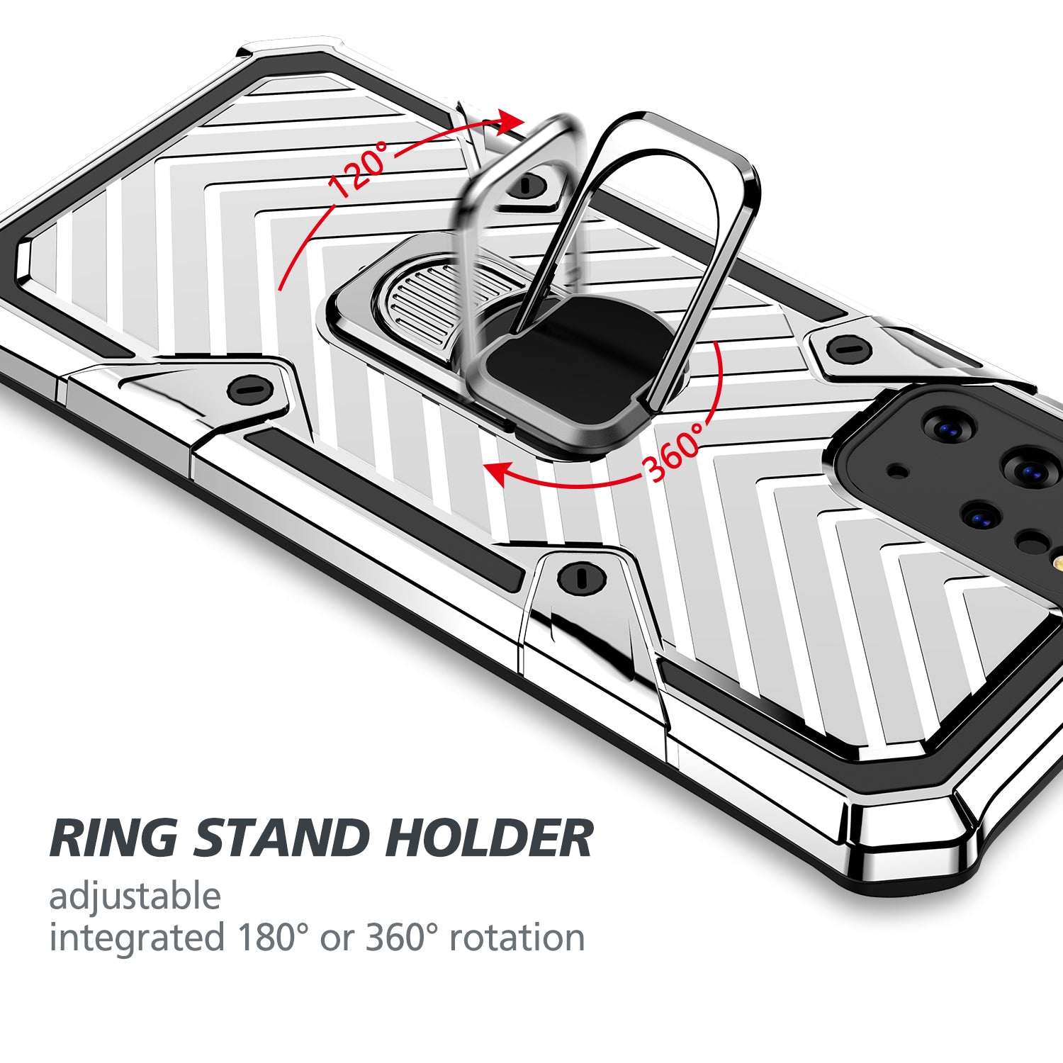 Rotatable Finger Ring Kickstand PC + TPU Combo Case for Samsung Galaxy S20 Plus - Silver