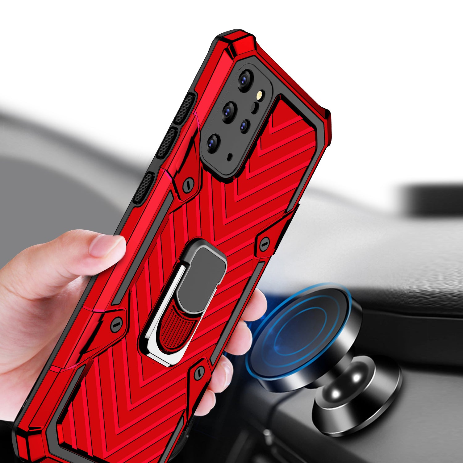 Rotatable Finger Ring Kickstand PC + TPU Combo Case for Samsung Galaxy S20 Plus - Red