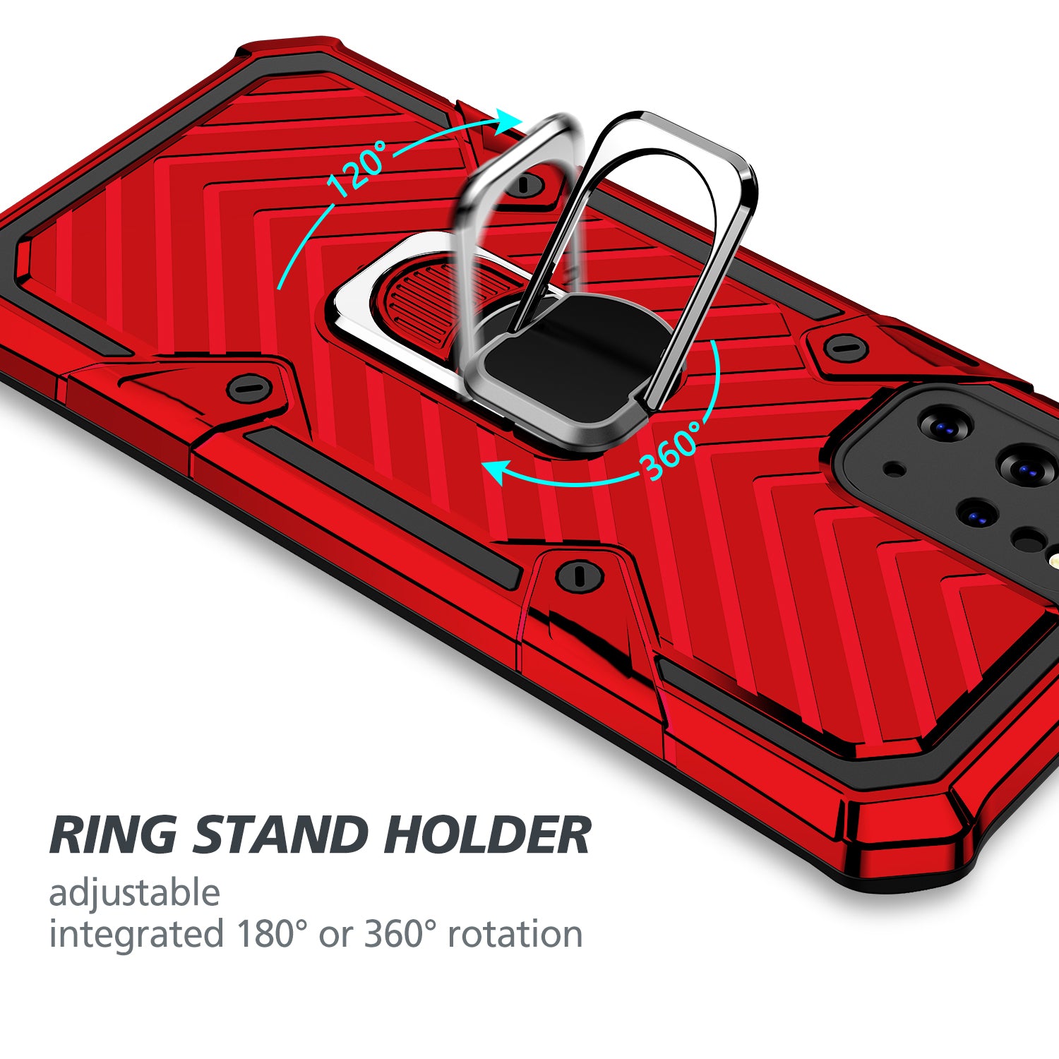 Rotatable Finger Ring Kickstand PC + TPU Combo Case for Samsung Galaxy S20 Plus - Red