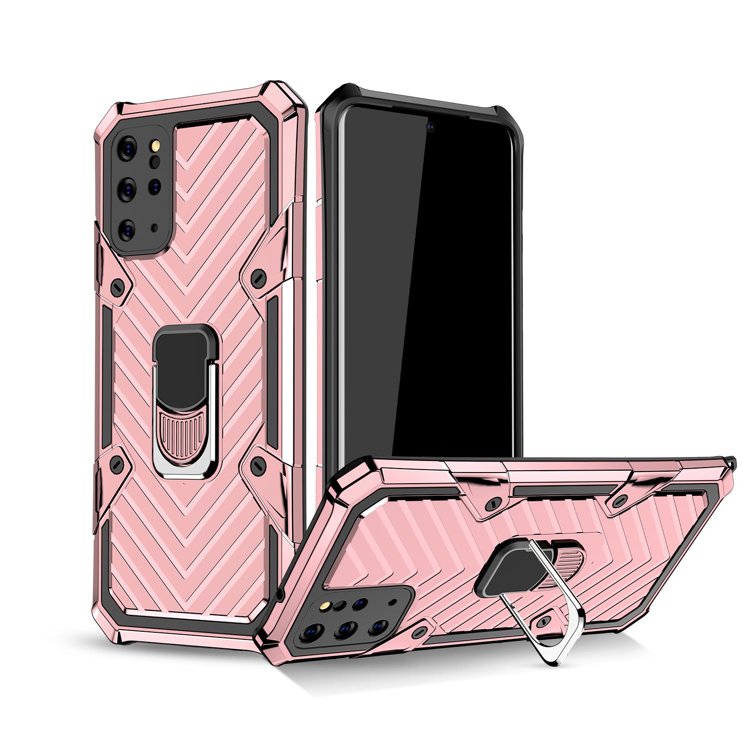 Rotatable Finger Ring Kickstand PC + TPU Combo Case for Samsung Galaxy S20 Plus - Rose Gold