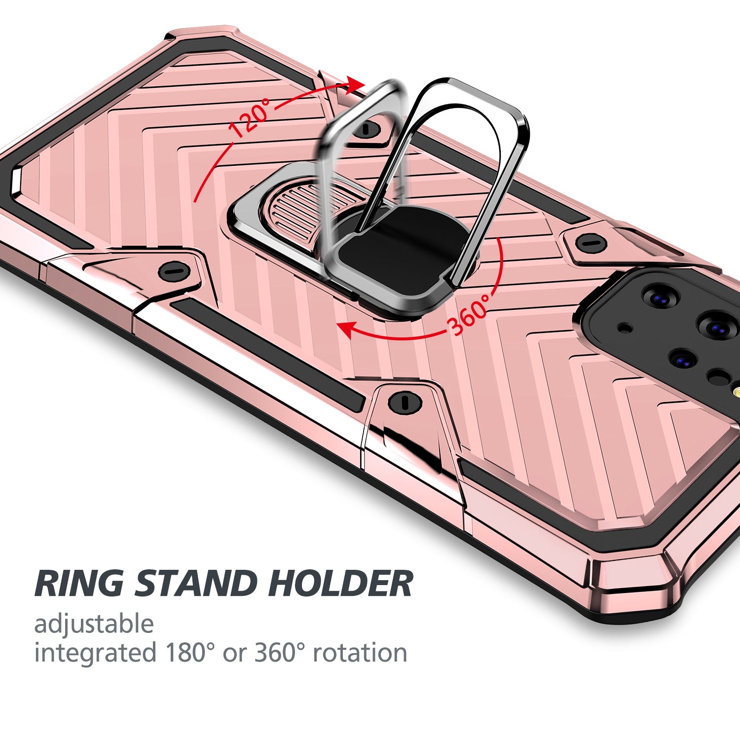 Rotatable Finger Ring Kickstand PC + TPU Combo Case for Samsung Galaxy S20 Plus - Rose Gold