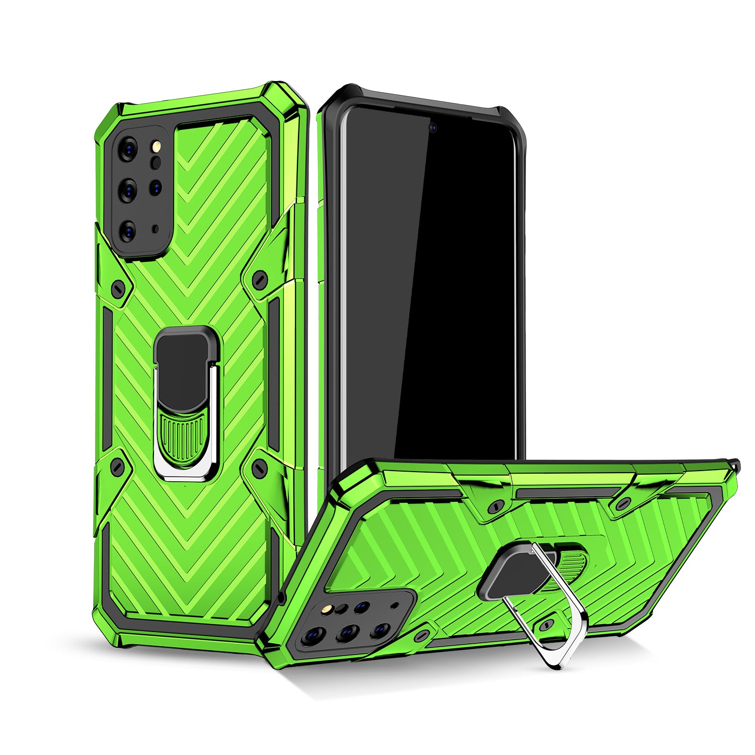 Rotatable Finger Ring Kickstand PC + TPU Combo Case for Samsung Galaxy S20 Plus - Light Green