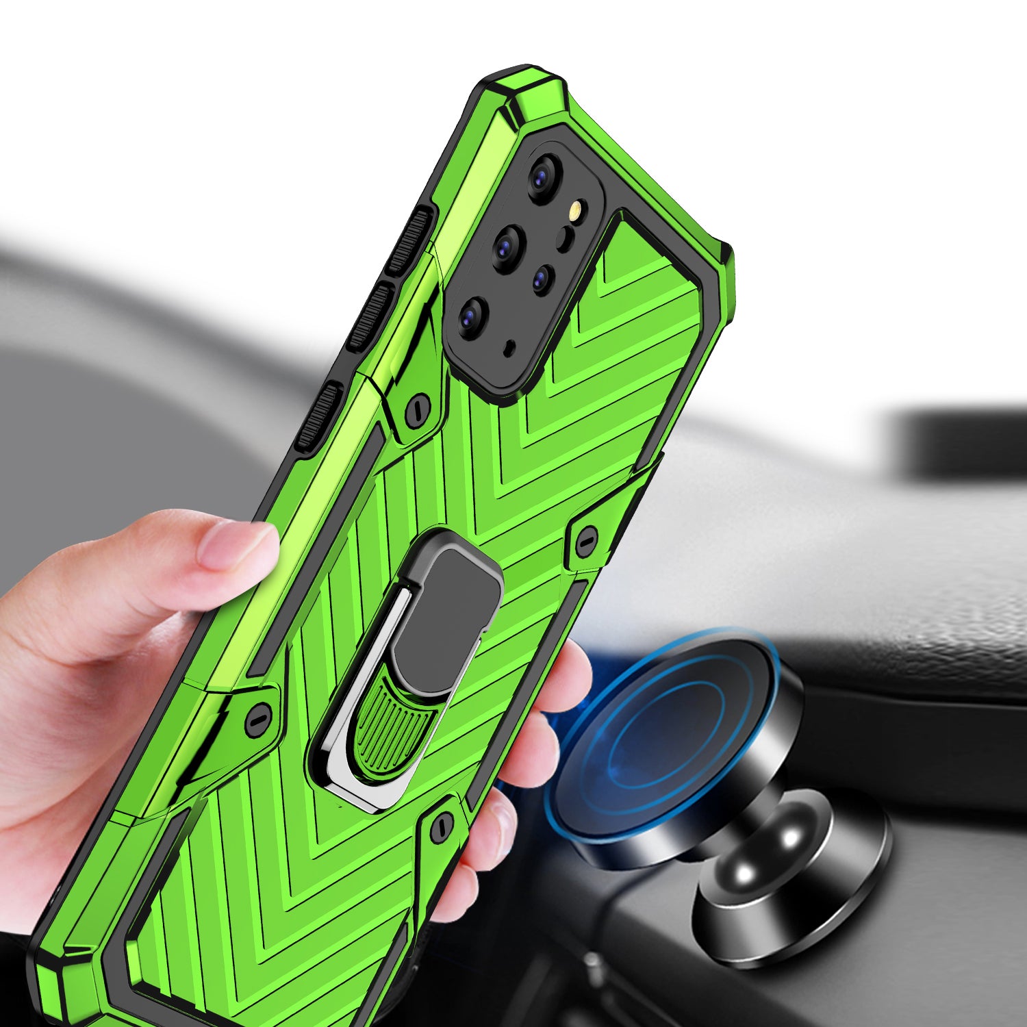 Rotatable Finger Ring Kickstand PC + TPU Combo Case for Samsung Galaxy S20 Plus - Light Green