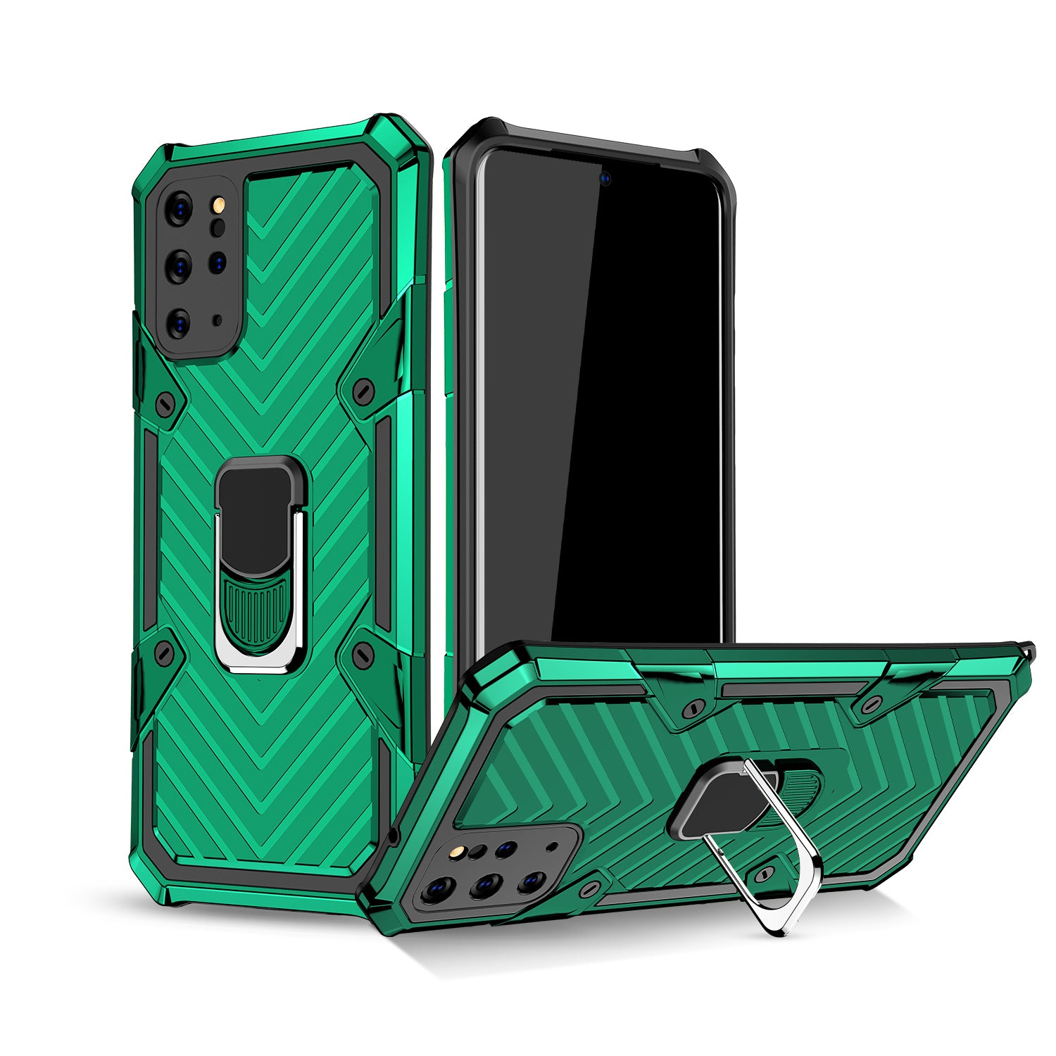 Rotatable Finger Ring Kickstand PC + TPU Combo Case for Samsung Galaxy S20 Plus - Dark Green