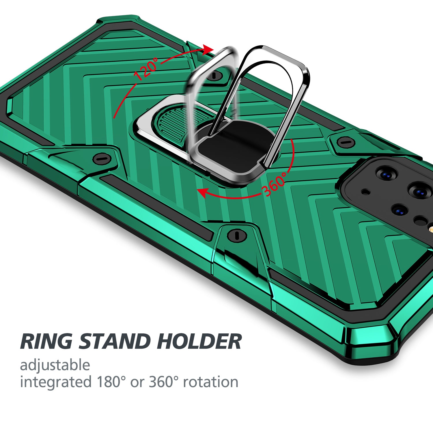 Rotatable Finger Ring Kickstand PC + TPU Combo Case for Samsung Galaxy S20 Plus - Dark Green