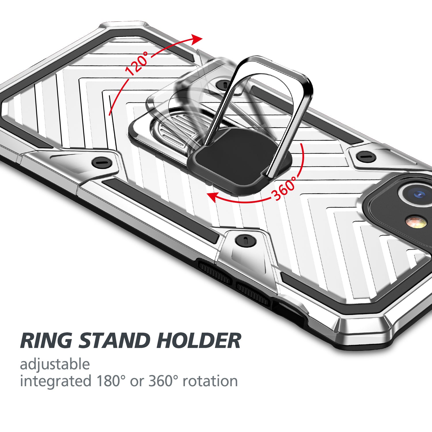 Rotatable Finger Ring Kickstand PC + TPU Combo Shell for Samsung Galaxy S20 Ultra - Silver