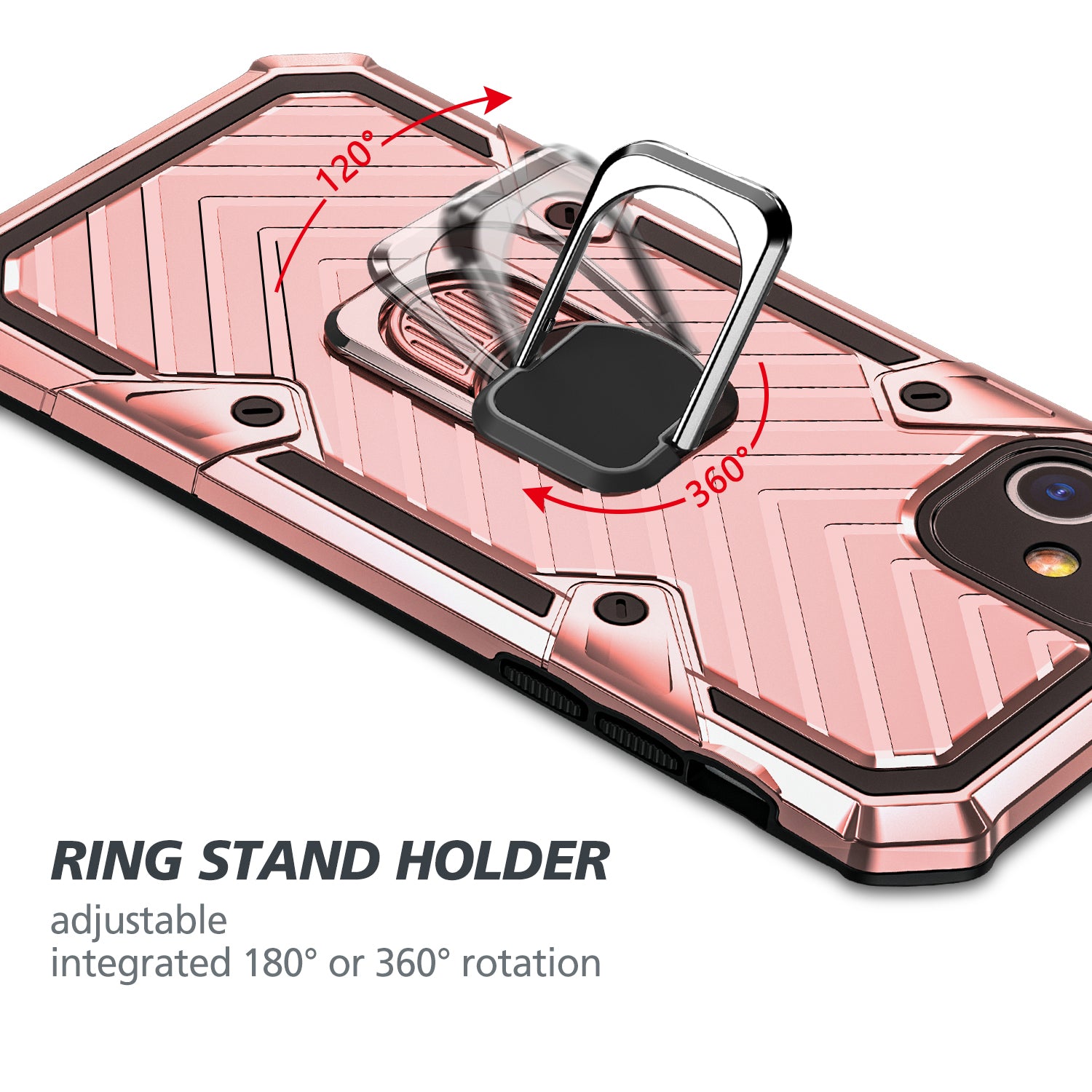 Rotatable Finger Ring Kickstand PC + TPU Combo Shell for Samsung Galaxy S20 Ultra - Rose Gold