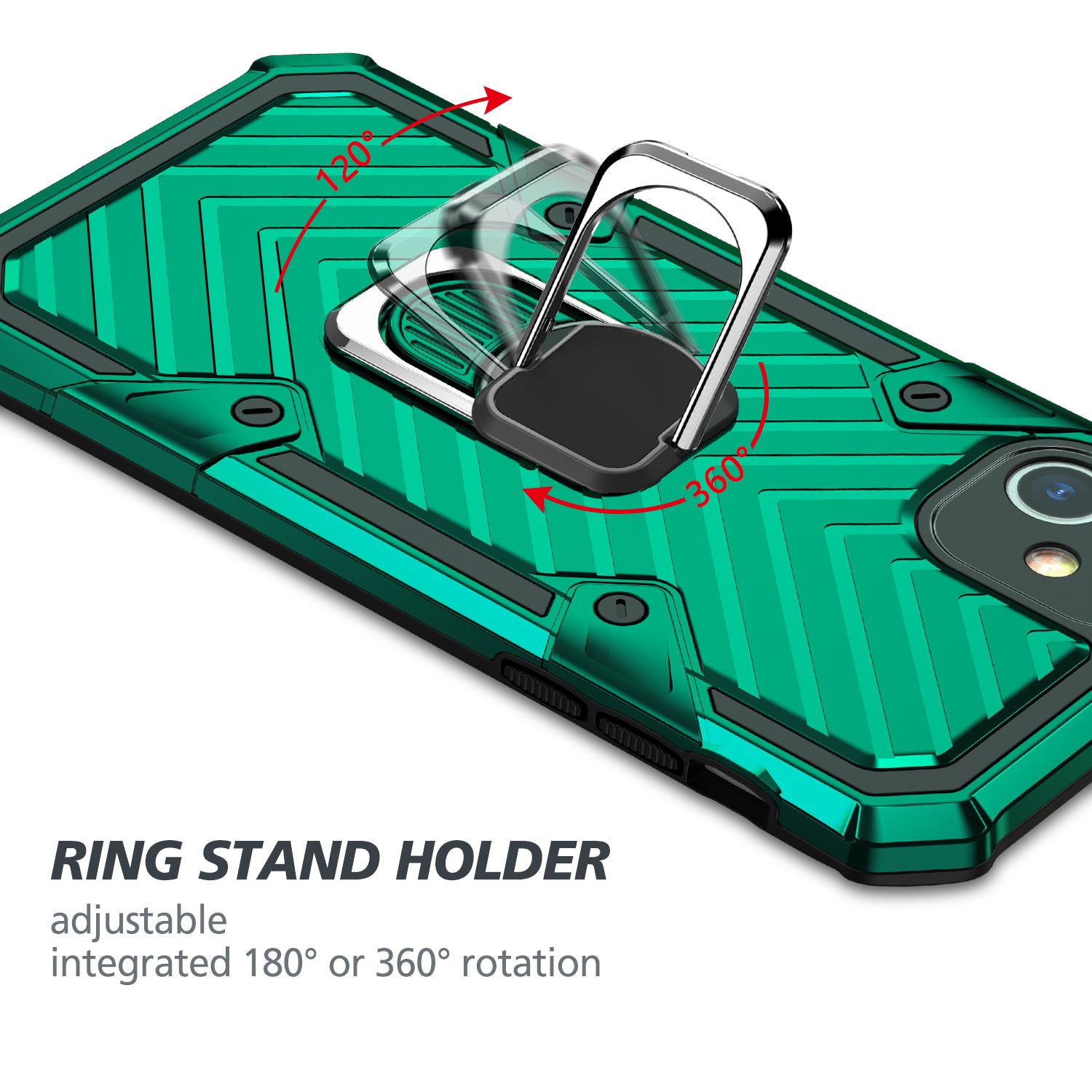 Rotatable Finger Ring Kickstand PC + TPU Combo Shell for Samsung Galaxy S20 Ultra - Dark Green