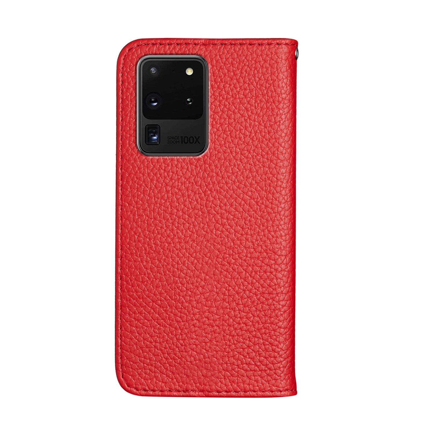 Litchi Skin Leather Stand Cover with Card Slots Retro Case for Samsung Galaxy S20 Ultra - Red